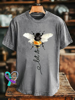 Let It Bee Pattern Art Print Casual Cotton T-shirt Grey / S