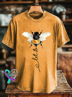 Let It Bee Pattern Art Print Casual Cotton T-shirt Orange / S