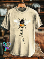 Let It Bee Pattern Art Print Casual Cotton T-shirt Sand / S