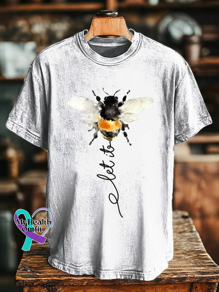 Let It Bee Pattern Art Print Casual Cotton T-shirt White / S
