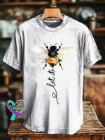 Let It Bee Pattern Art Print Casual Cotton T-shirt White / S