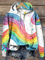 Lgbtq + Rainbow Print Casual Hoodie Multicolor / S