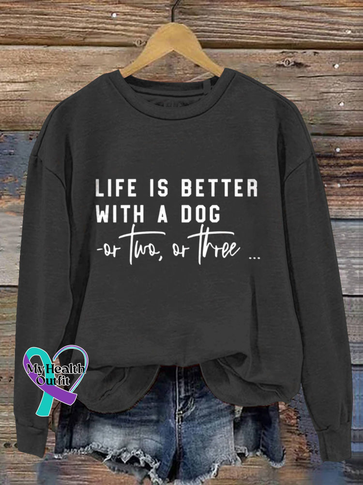 Life Is Better With A Dog Vintage Art V-Neck Print Casual Sweatshirt Black / S