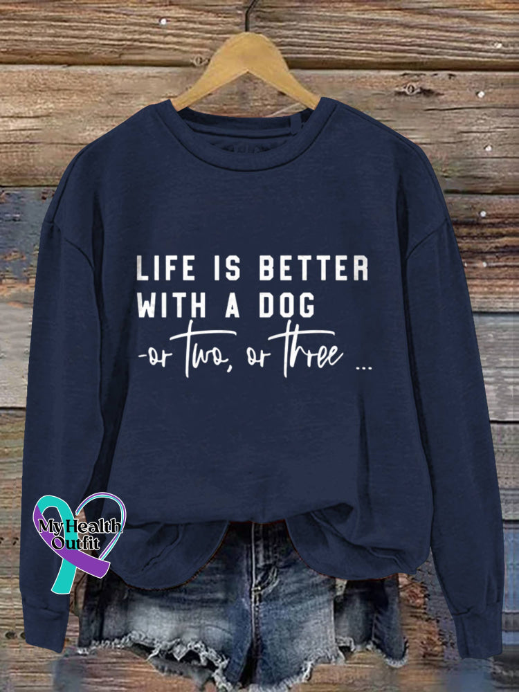 Life Is Better With A Dog Vintage Art V-Neck Print Casual Sweatshirt Blue / S