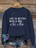 Life Is Better With A Dog Vintage Art V-Neck Print Casual Sweatshirt Blue / S