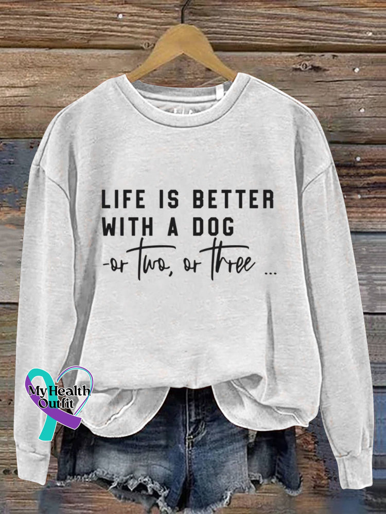 Life Is Better With A Dog Vintage Art V-Neck Print Casual Sweatshirt White / S