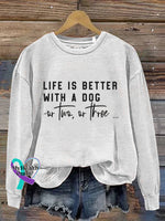 Life Is Better With A Dog Vintage Art V-Neck Print Casual Sweatshirt White / S