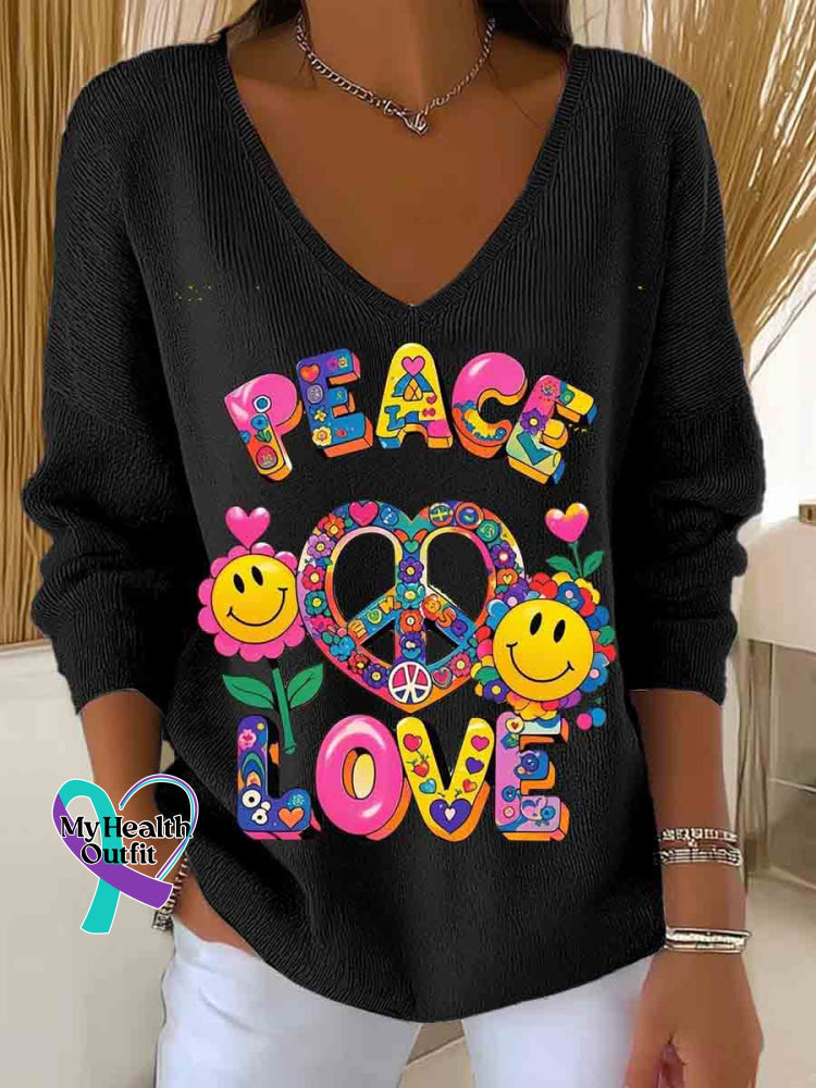 Love and Peace Art Casual Pullover Sweater Black / S