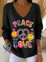 Love and Peace Art Casual Pullover Sweater Black / S