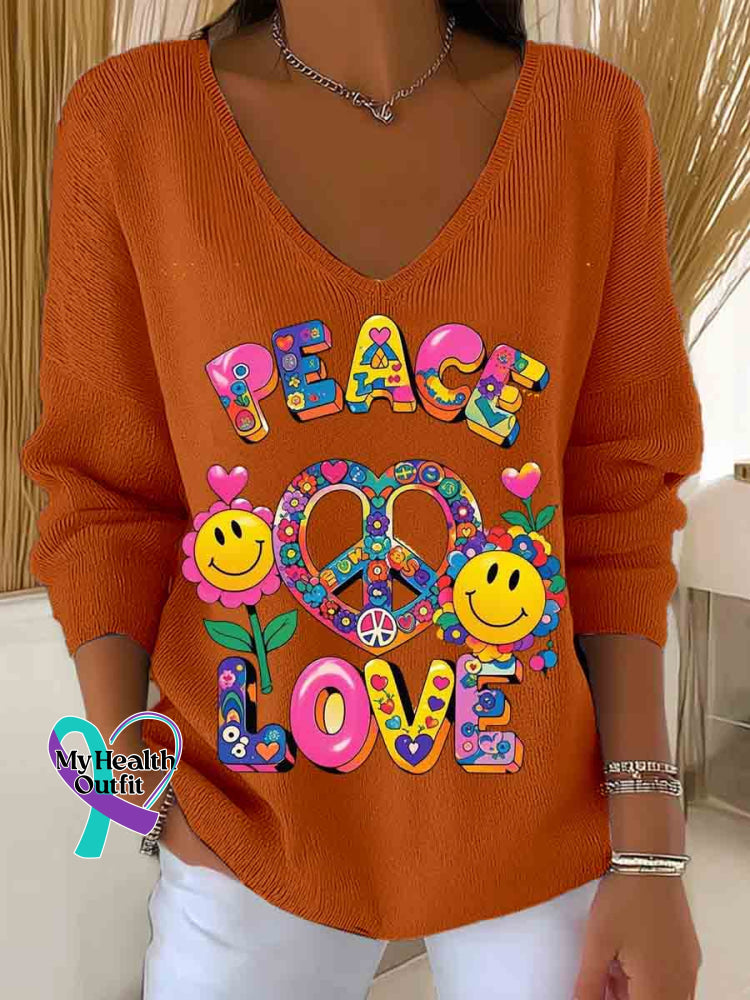 Love and Peace Art Casual Pullover Sweater Orange / S