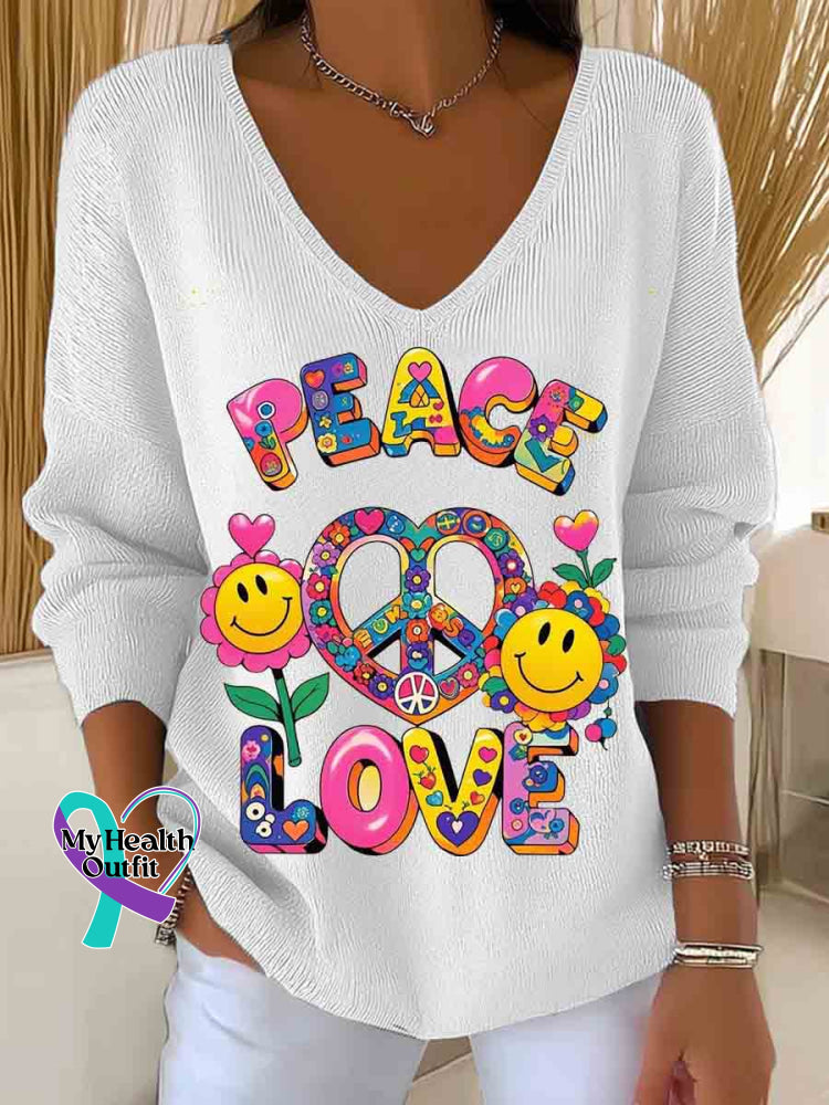 Love and Peace Art Casual Pullover Sweater White / S