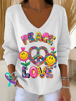 Love and Peace Art Casual Pullover Sweater White / S