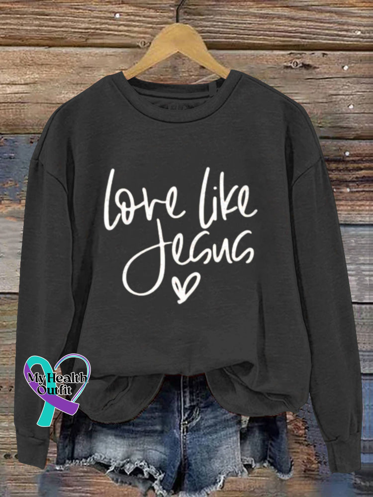 Love Like Jesus Vintage Art V-Neck Print Casual Sweatshirt Black / S