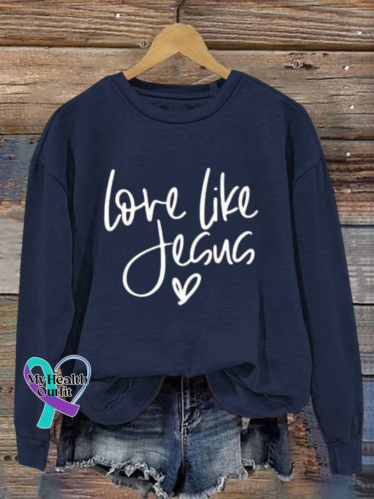 Love Like Jesus Vintage Art V-Neck Print Casual Sweatshirt Blue / S