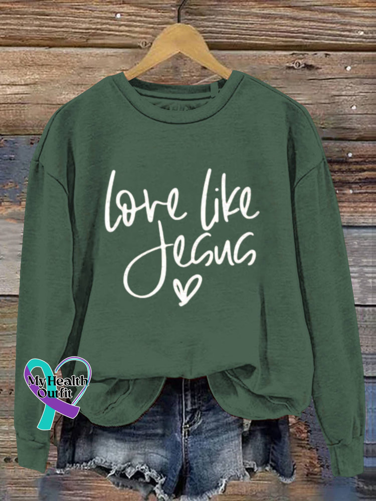 Love Like Jesus Vintage Art V-Neck Print Casual Sweatshirt Green / S