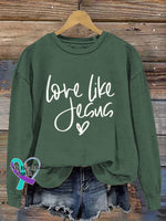 Love Like Jesus Vintage Art V-Neck Print Casual Sweatshirt Green / S