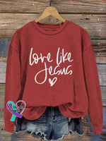 Love Like Jesus Vintage Art V-Neck Print Casual Sweatshirt Red / S