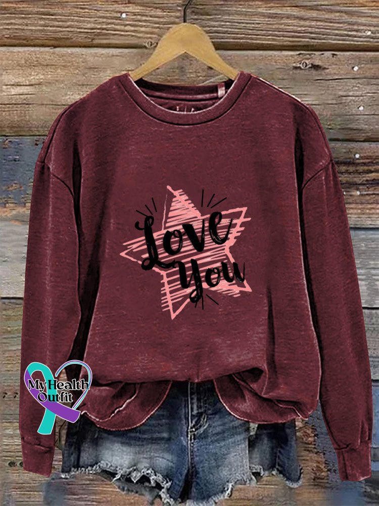 Love You Crew Neck Casual Long Sleeve Sweatshirt Claret / S