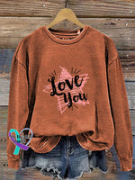Love You Crew Neck Casual Long Sleeve Sweatshirt Orange / S