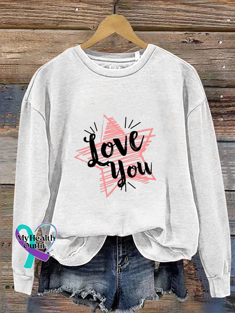 Love You Crew Neck Casual Long Sleeve Sweatshirt White / S