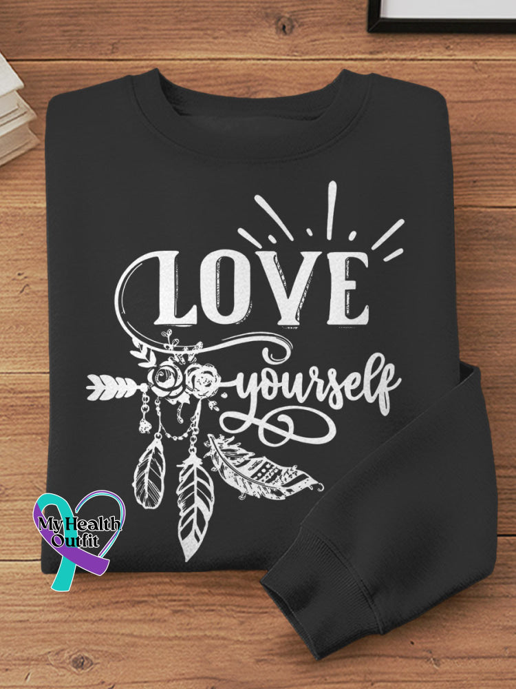 Love Yourself Art Print Casual Sweatshirt Black / S