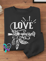 Love Yourself Art Print Casual Sweatshirt Black / S