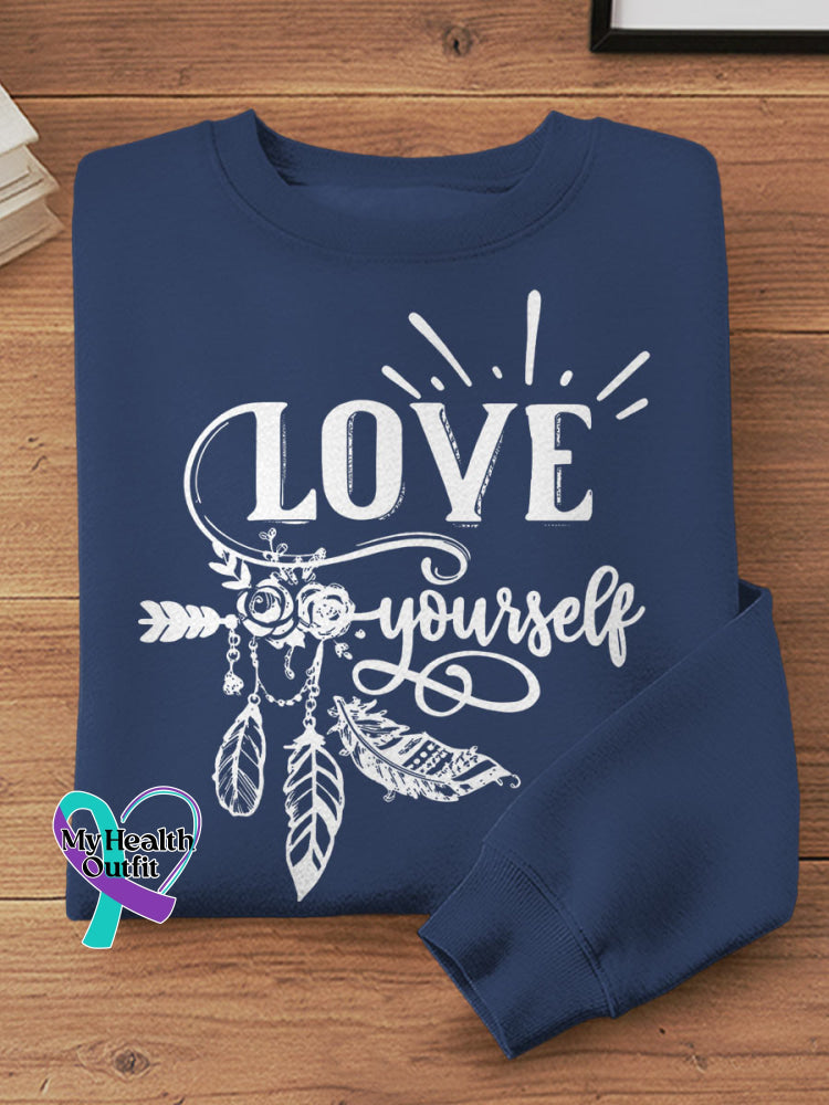 Love Yourself Art Print Casual Sweatshirt Blue / S