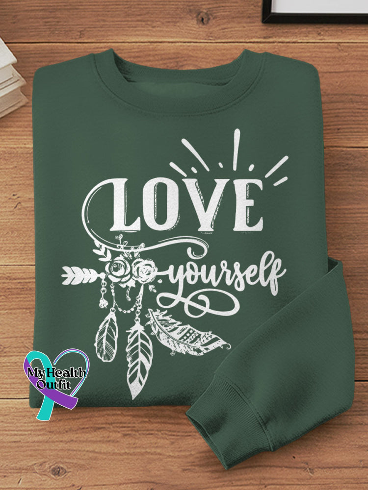 Love Yourself Art Print Casual Sweatshirt Green / S