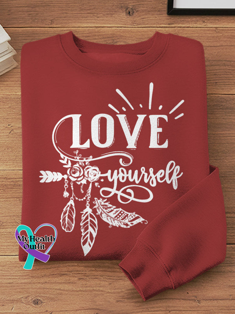 Love Yourself Art Print Casual Sweatshirt Red / S