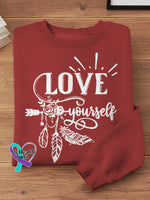Love Yourself Art Print Casual Sweatshirt Red / S