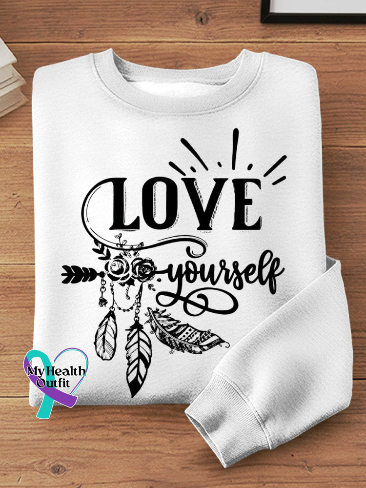 Love Yourself Art Print Casual Sweatshirt White / S