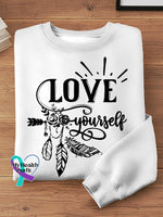 Love Yourself Art Print Casual Sweatshirt White / S