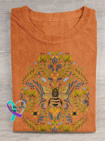 Lovely Bee Art Print Casual Cotton T-shirt Orange / S