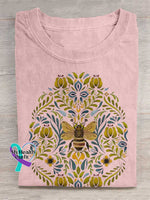 Lovely Bee Art Print Casual Cotton T-shirt Pink / S