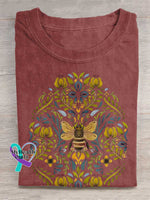 Lovely Bee Art Print Casual Cotton T-shirt Red / S