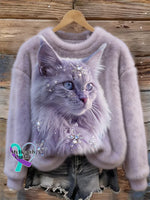Lovely Cat Fuzzy Cozy Plush Sweatshirt Multicolor / S