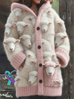Lovely Fuzzy Colorful Sheep Cozy Hooded Cardigan Pink / S