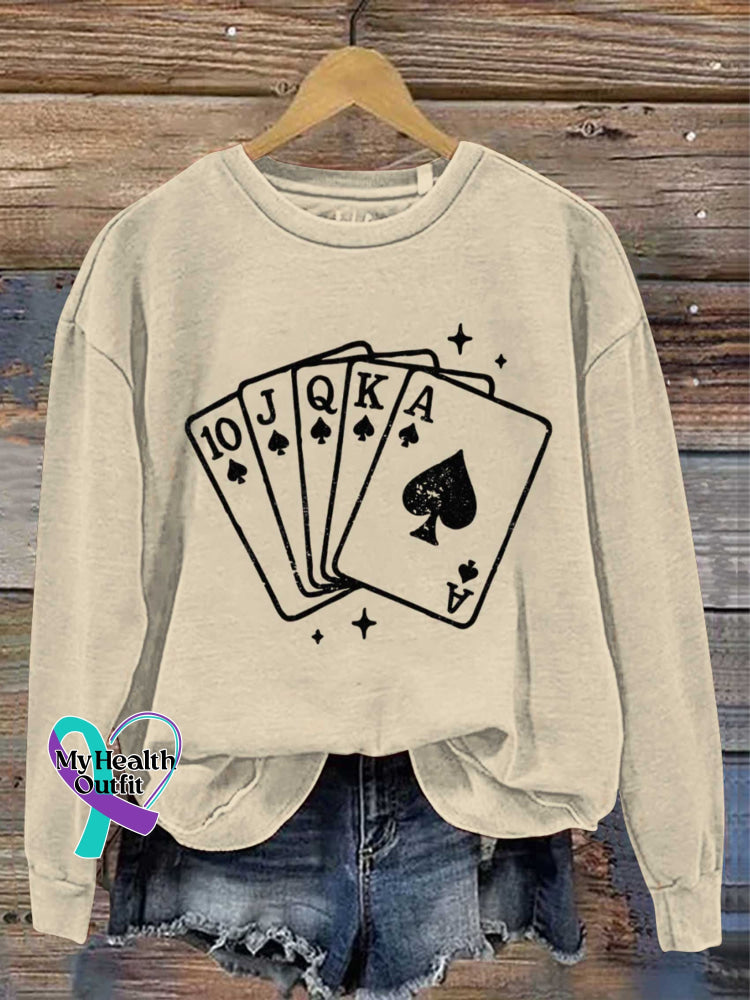 Lucky Draw Vintage Art Print Casual Sweatshirt Apricot / S