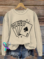 Lucky Draw Vintage Art Print Casual Sweatshirt Apricot / S