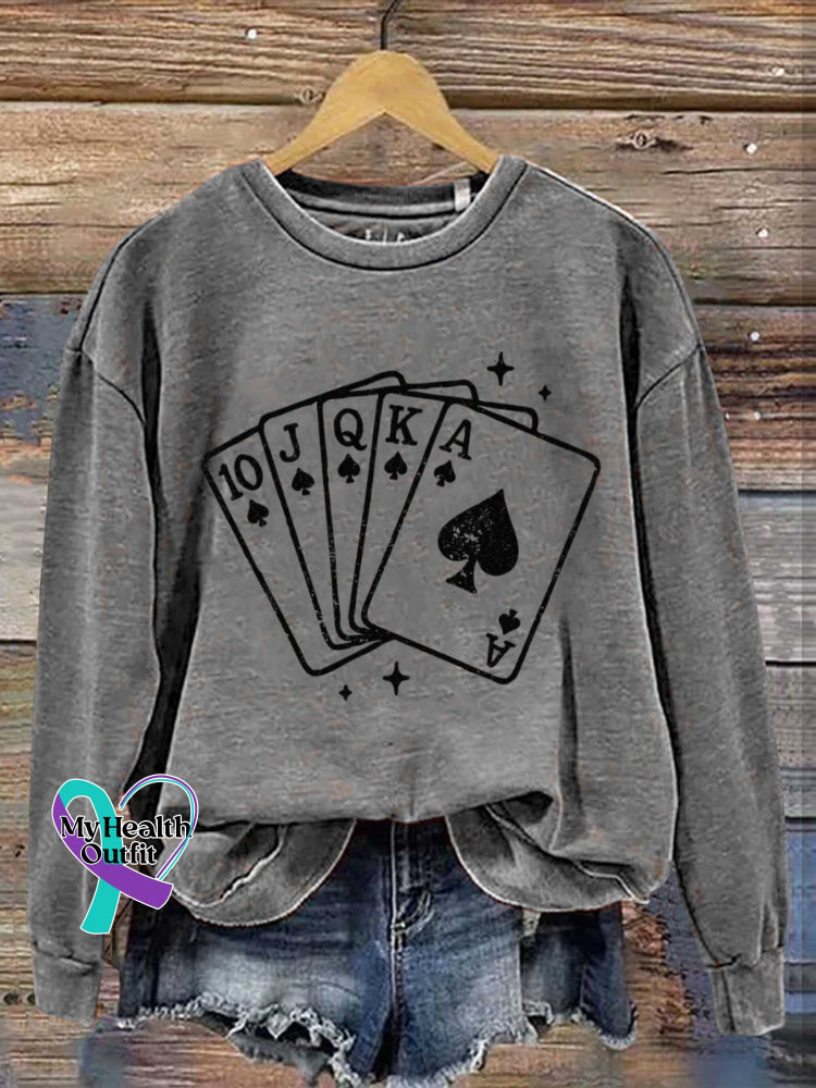 Lucky Draw Vintage Art Print Casual Sweatshirt Grey / S