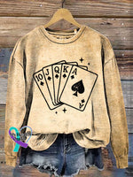 Lucky Draw Vintage Art Print Casual Sweatshirt Khaki / S
