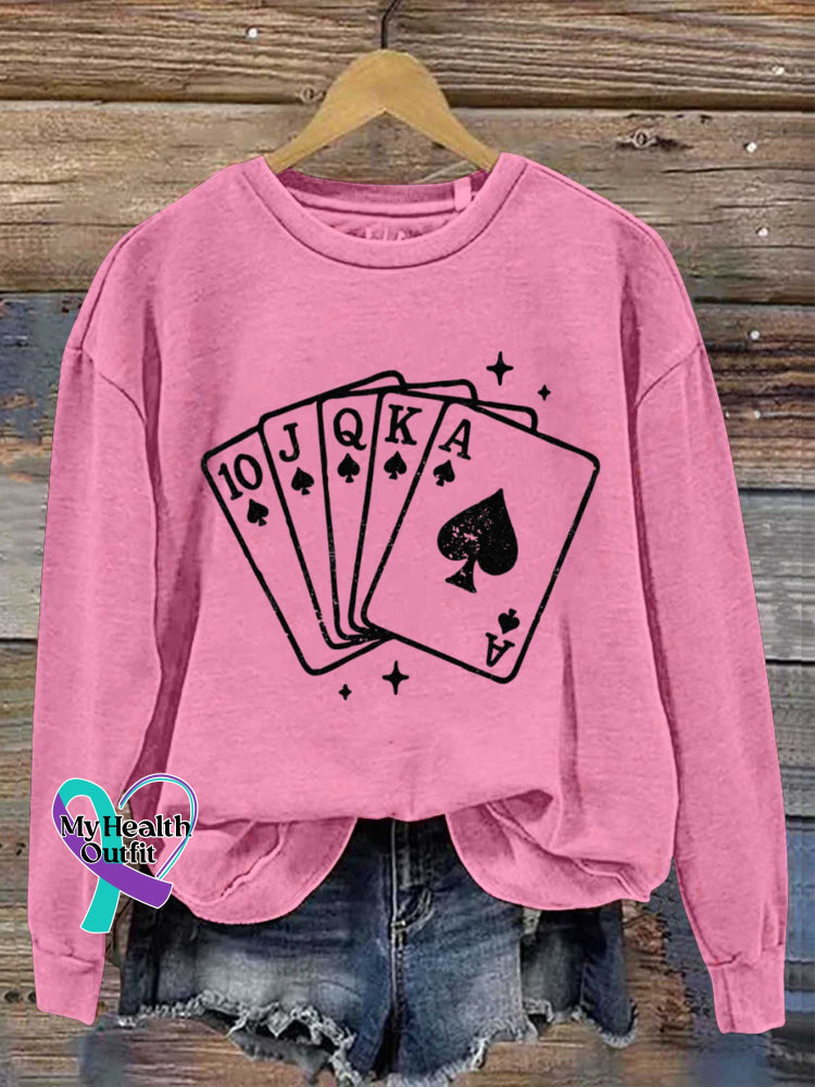 Lucky Draw Vintage Art Print Casual Sweatshirt Pink / S