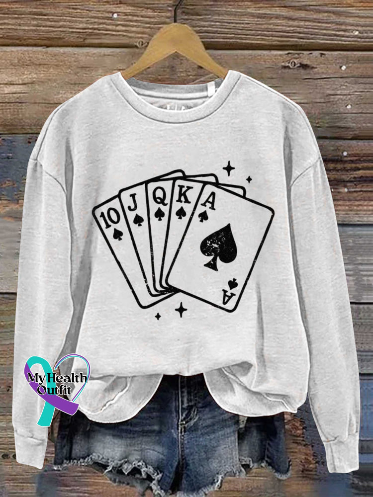 Lucky Draw Vintage Art Print Casual Sweatshirt White / S