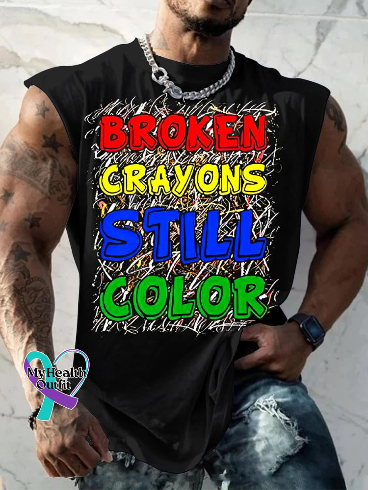 Men’s Broken Crayons Still Color Casual Print Wide Shoulder Vest Black / S