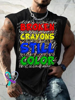 Men’s Broken Crayons Still Color Casual Print Wide Shoulder Vest Black / S