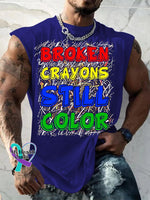 Men’s Broken Crayons Still Color Casual Print Wide Shoulder Vest Blue / S