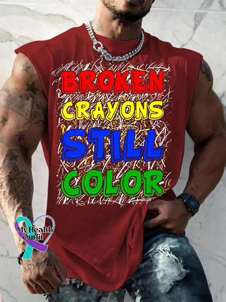 Men’s Broken Crayons Still Color Casual Print Wide Shoulder Vest Windred / S