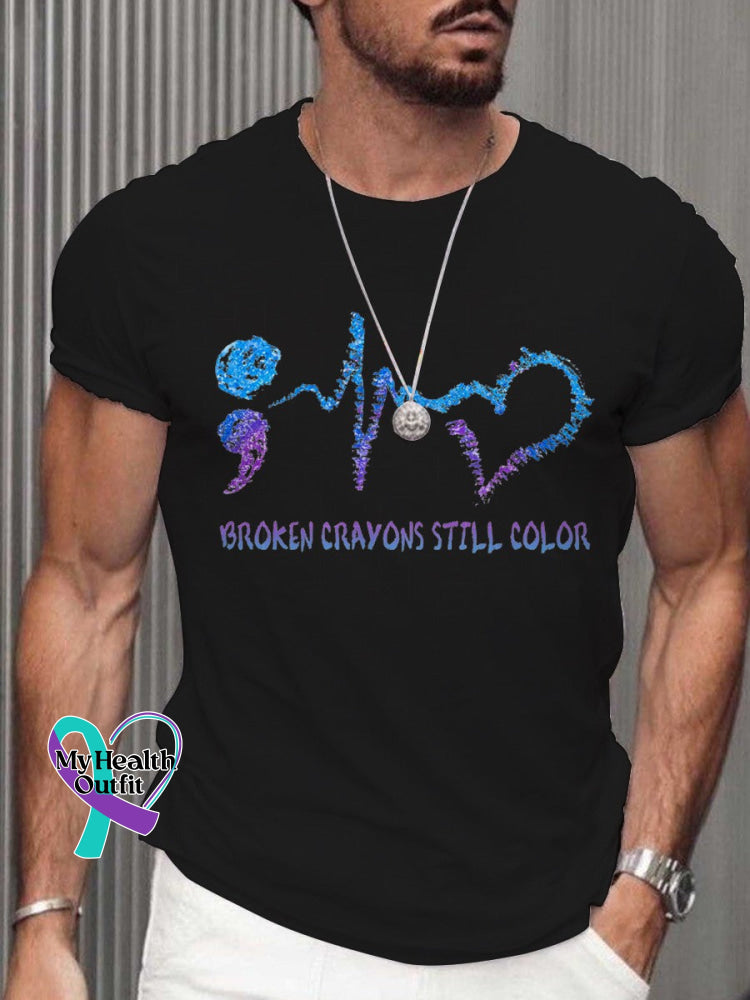 Men’s Broken Crayons Still Color Mental Health Matters Awareness T-Shirt Black / S