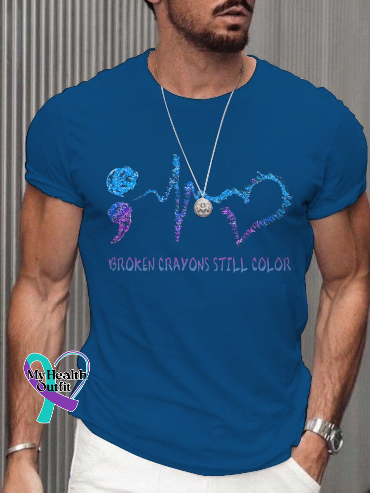 Men’s Broken Crayons Still Color Mental Health Matters Awareness T-Shirt Blue / S