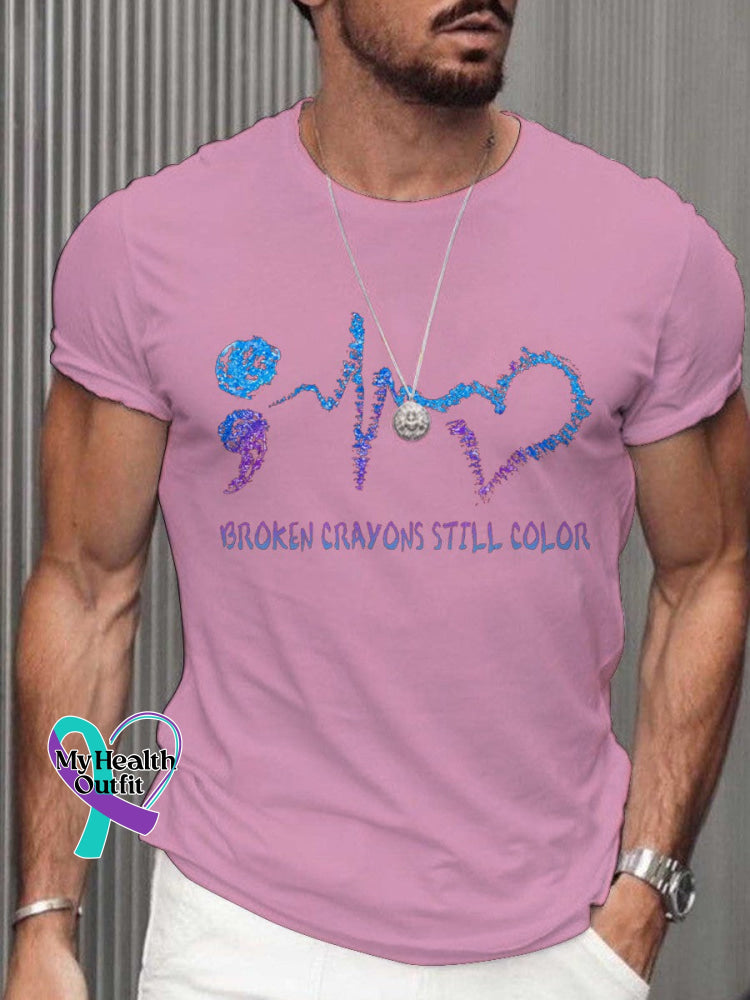 Men’s Broken Crayons Still Color Mental Health Matters Awareness T-Shirt Pink / S